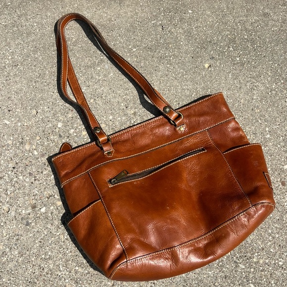 Patricia Nash Large Brown Leather Tote Bag Tan Suede Interior EUC - Picture 2 of 6